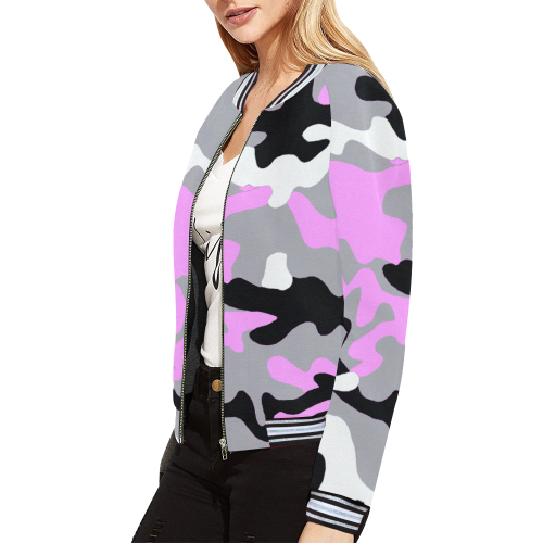 War Hustler pINK All Over Print Bomber Jacket for Women (Model H21)
