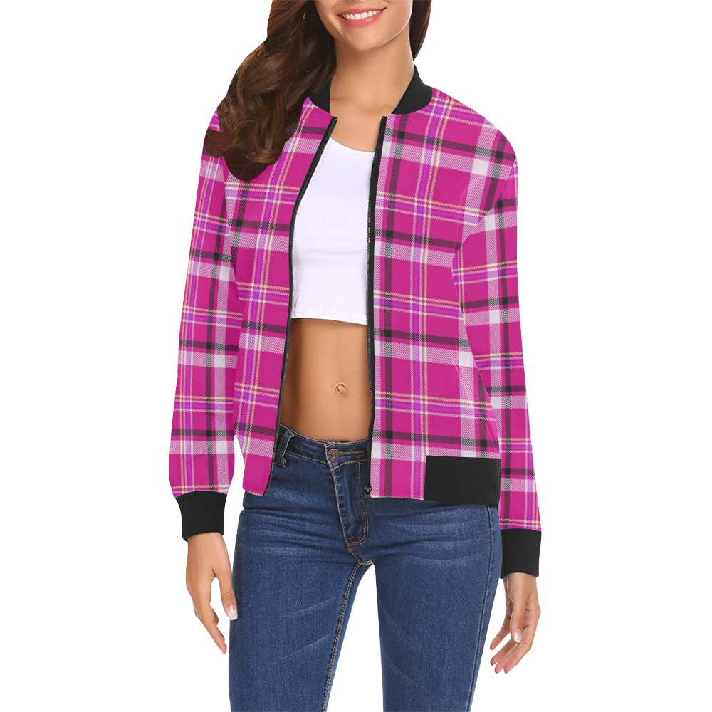 Pastel Blue And Pink Plaid Tartan Men's Bomber Jacket