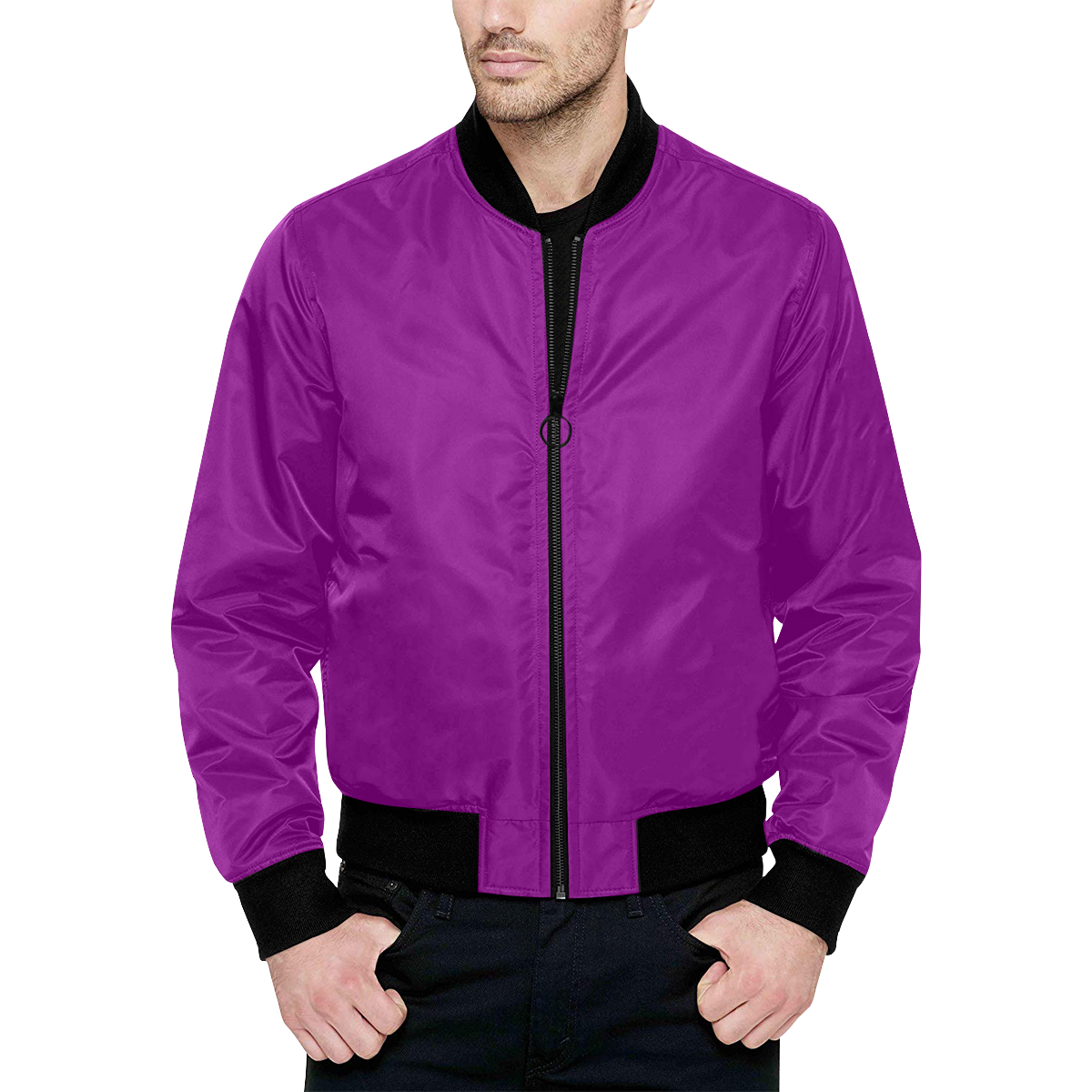 color purple All Over Print Quilted Bomber Jacket for Men (Model H33 ...