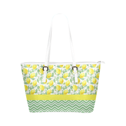 Lemons With Chevron 2 Leather Tote Bag/Small (Model 1651)