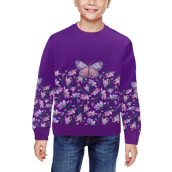Purple Spring Butterfly All Over Print Crewneck Sweatshirt for Kids (Model H29)