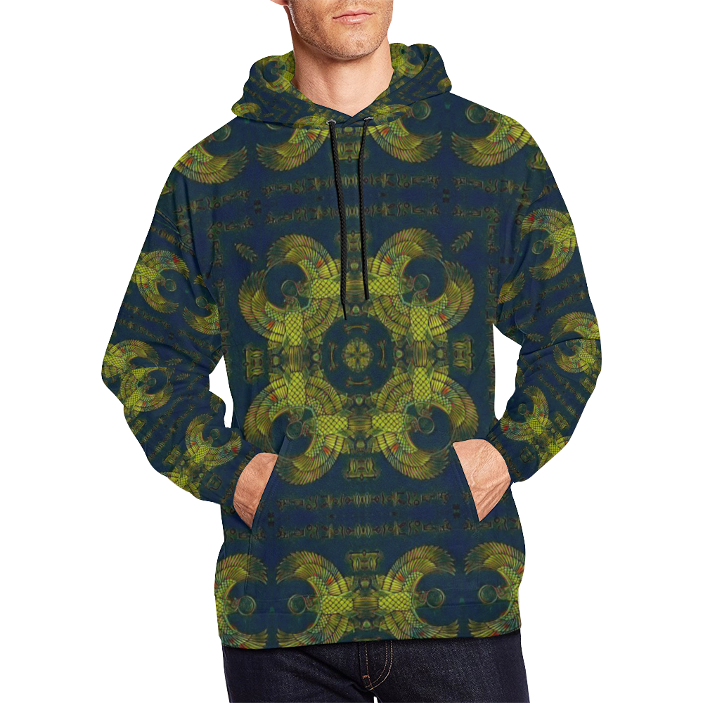 Vintage Horus 1 Gold Leaf All Over Print Hoodie for Men/Large Size (USA