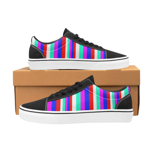 Colored Stripes - Fire Red Royal Blue Pink Mint Wh Women's Low Top Skateboarding Shoes/Large (Model E001-2)