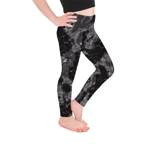 night dragon reptile scales pattern camouflage in dark gray and black Kid's Ankle Length Leggings (Model L06)