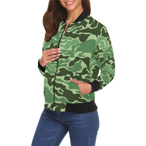 Piano Green Pattern Print Women Casual Bomber Jacket