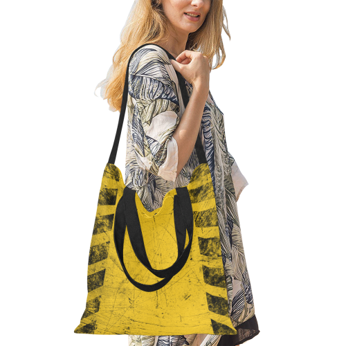 yellow and black striped Warning - used look All Over Print Canvas Tote Bag/Medium (Model 1698)