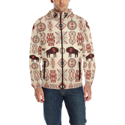 American Native Buffalo All Over Print Quilted Windbreaker for Men (Model H35)