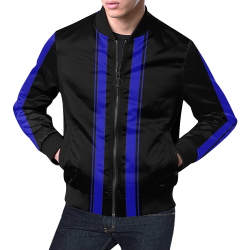 Race Car Stripe Black and Blue All Over Print Bomber Jacket for Men/Large Size (Model H19)