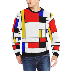 Bauhouse Composition Mondrian Style Men's Rib Cuff Crew Neck Sweatshirt (Model H34)