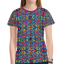 Stars on Black New All Over Print T-shirt for Women (Model T45)