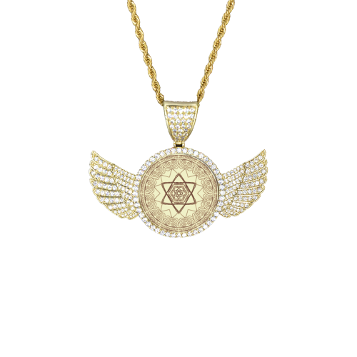 mandala 3D-18 Wings Gold Photo Pendant with Rope Chain