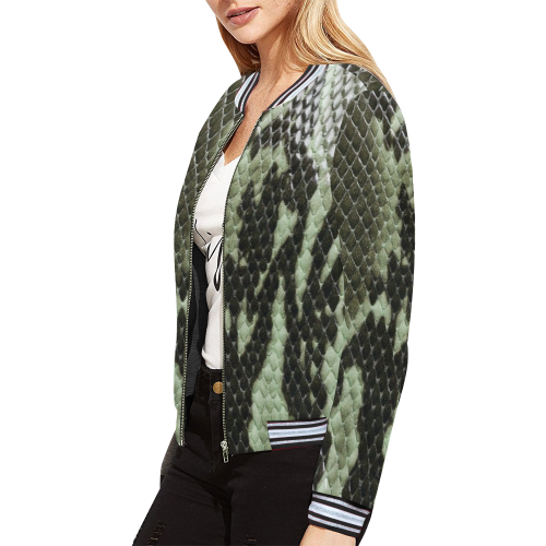 Green Snakeskin print Women's Bomber Jacket