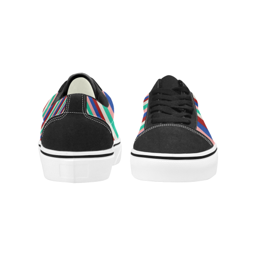 Colored Stripes - Dark Red Blue Rose Teal Cream Women's Low Top Skateboarding Shoes (Model E001-2)