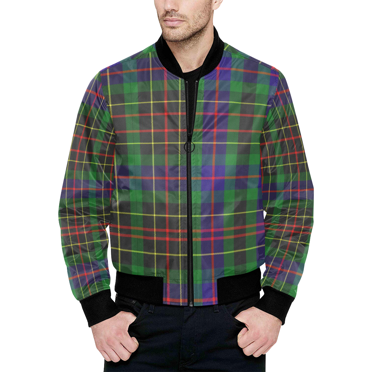 Brodie Hunting Modern Tartan All Over Print Quilted Bomber Jacket for ...