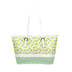 Lemons With Chevron Leather Tote Bag/Small (Model 1651)