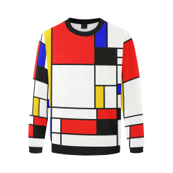 Bauhouse Composition Mondrian Style Men's Oversized Fleece Crew Sweatshirt/Large Size(Model H18)