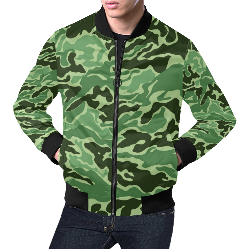 CAMOUFLAGE-GREEN All Over Print Bomber Jacket for Men (Model H19) | ID ...