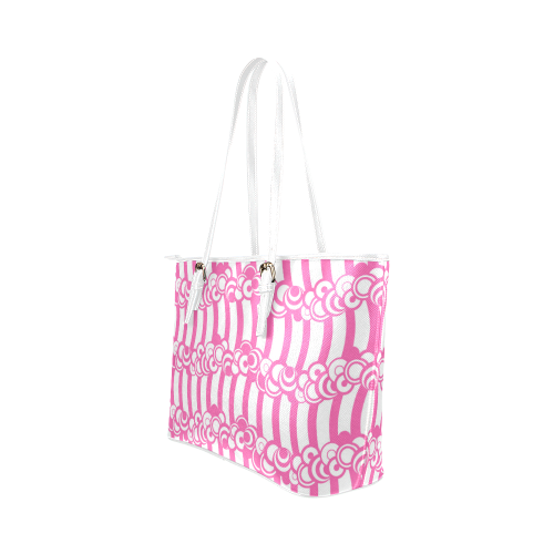 Cindy's Hot Pink Retro Waves Leather Tote Bag/Small (Model 1651)