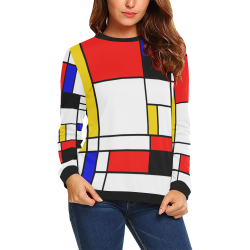 Bauhouse Composition Mondrian Style All Over Print Crewneck Sweatshirt for Women (Model H18)