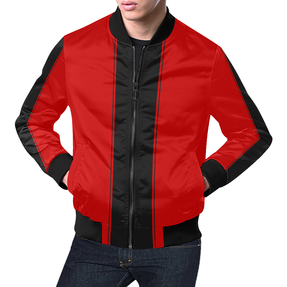 Racing Stripe Black on Red All Over Print Bomber Jacket for Men/Large ...