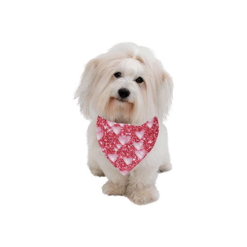 Hearts on Sparkling glitter print, red Pet Dog Bandana/Large Size
