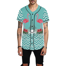 Retro Flamingo Chevron All Over Print Baseball Jersey for Men (Model T50)