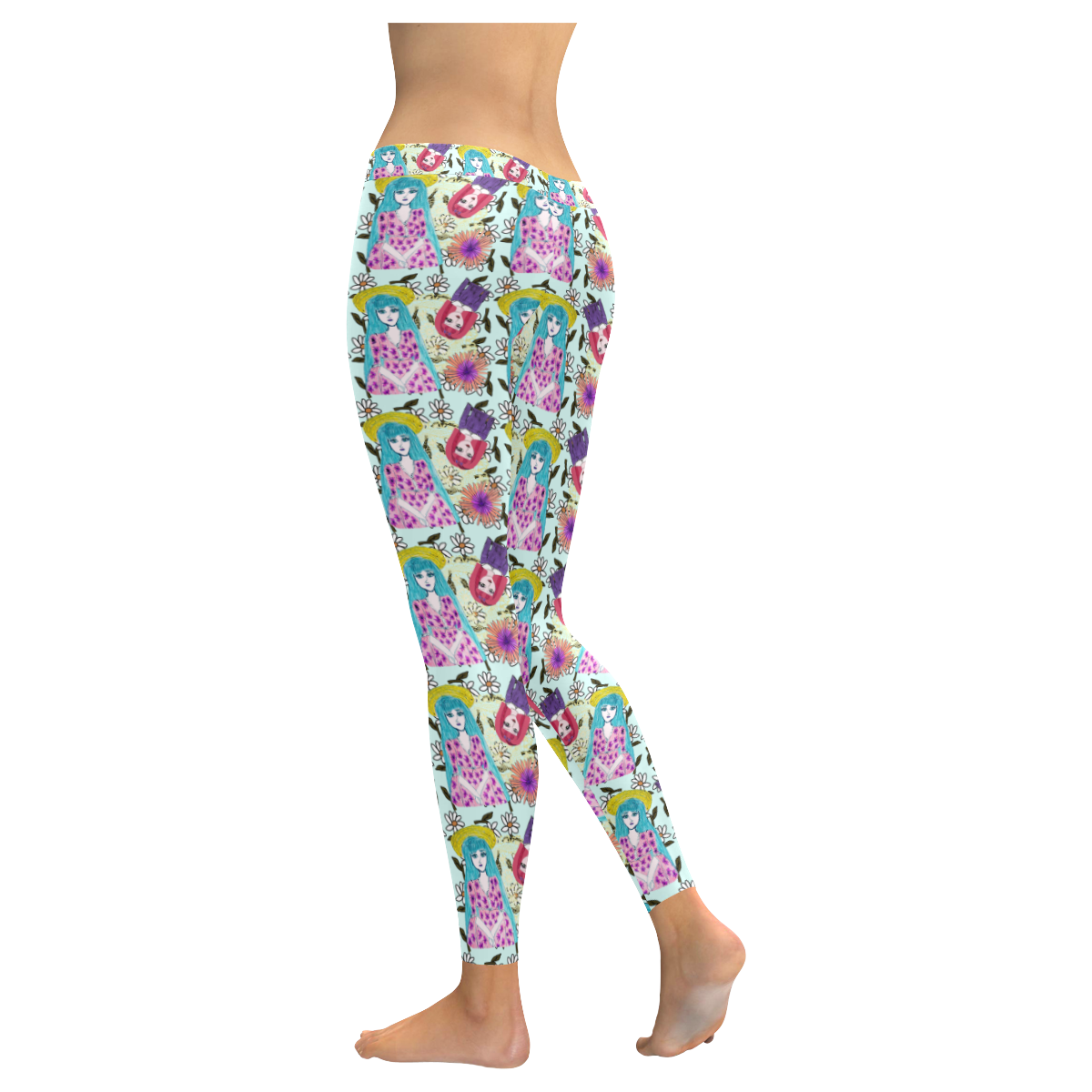 blue haired girl pattern blue Women's Low Rise Leggings (Invisible ...