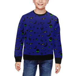 Alien Flying Saucers Stars Pattern on Blue All Over Print Crewneck Sweatshirt for Kids (Model H29)