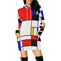 Bauhouse Composition Mondrian Style All Over Print Hoodie Mini Dress (Model H27)