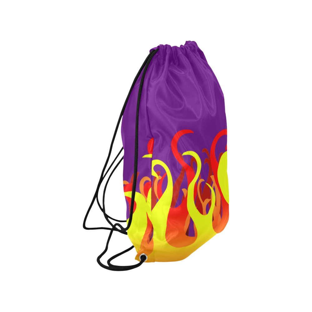 Fire and Flames on Purple Medium Drawstring Bag Model 1604 (Twin Sides ...