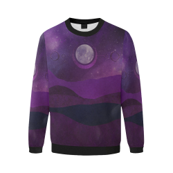 Purple Moon Night Men's Oversized Fleece Crew Sweatshirt/Large Size(Model H18)