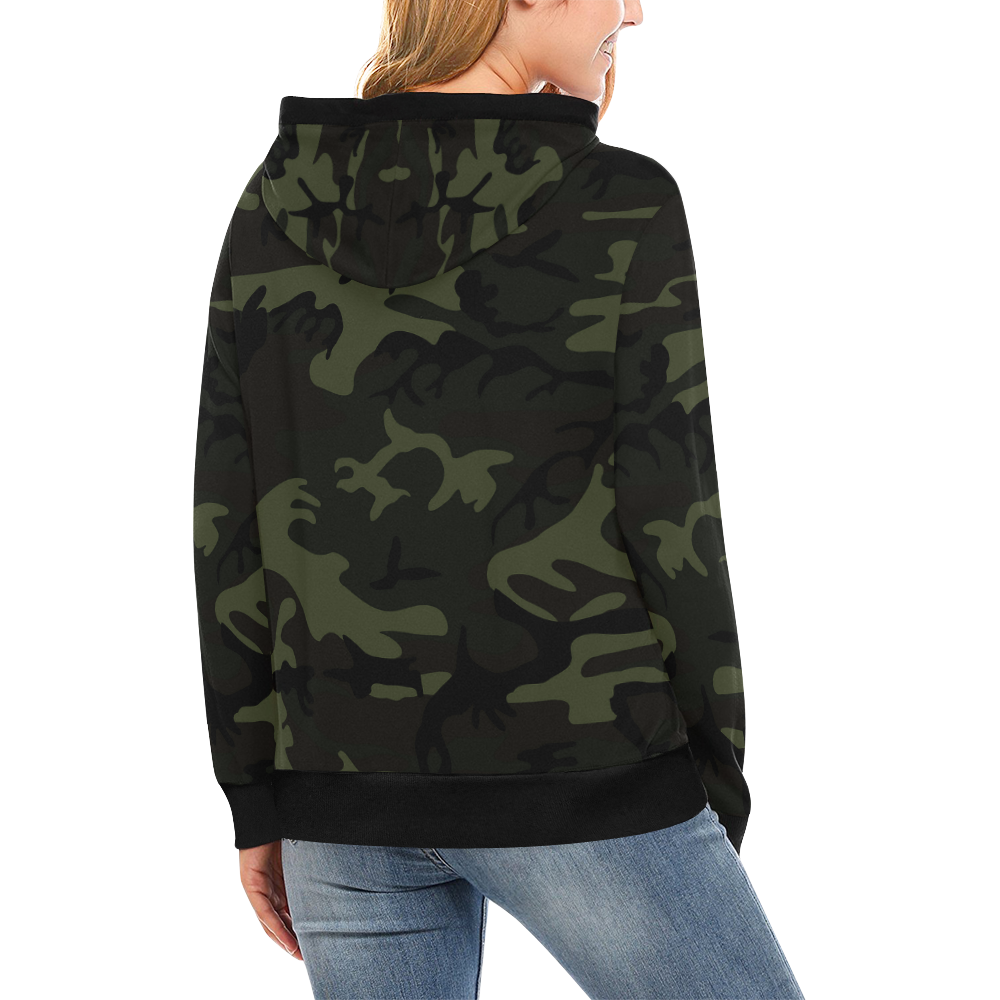 Camo Green High Neck Pullover Hoodie for Women (Model H24) | ID: D2761780