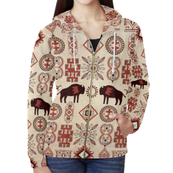 American Native Buffalo All Over Print Full Zip Hoodie for Women (Model H14)