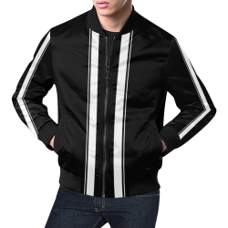 Race Car Stripes Black and White All Over Print Bomber Jacket for Men/Large Size (Model H19)