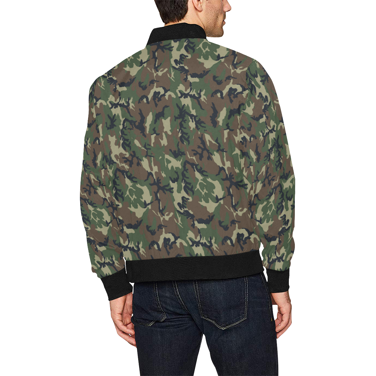 Grey And Green Camouflage Print Men's Bomber Jacket