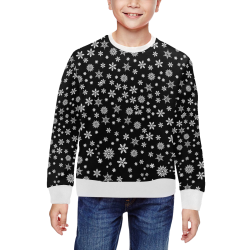 Christmas White Snowflakes on Black All Over Print Crewneck Sweatshirt for Kids (Model H29)