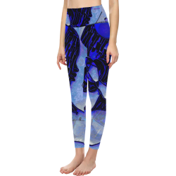 Black and  Blue Face Leggings Women's All Over Print High-Waisted Leggings (Model L36)