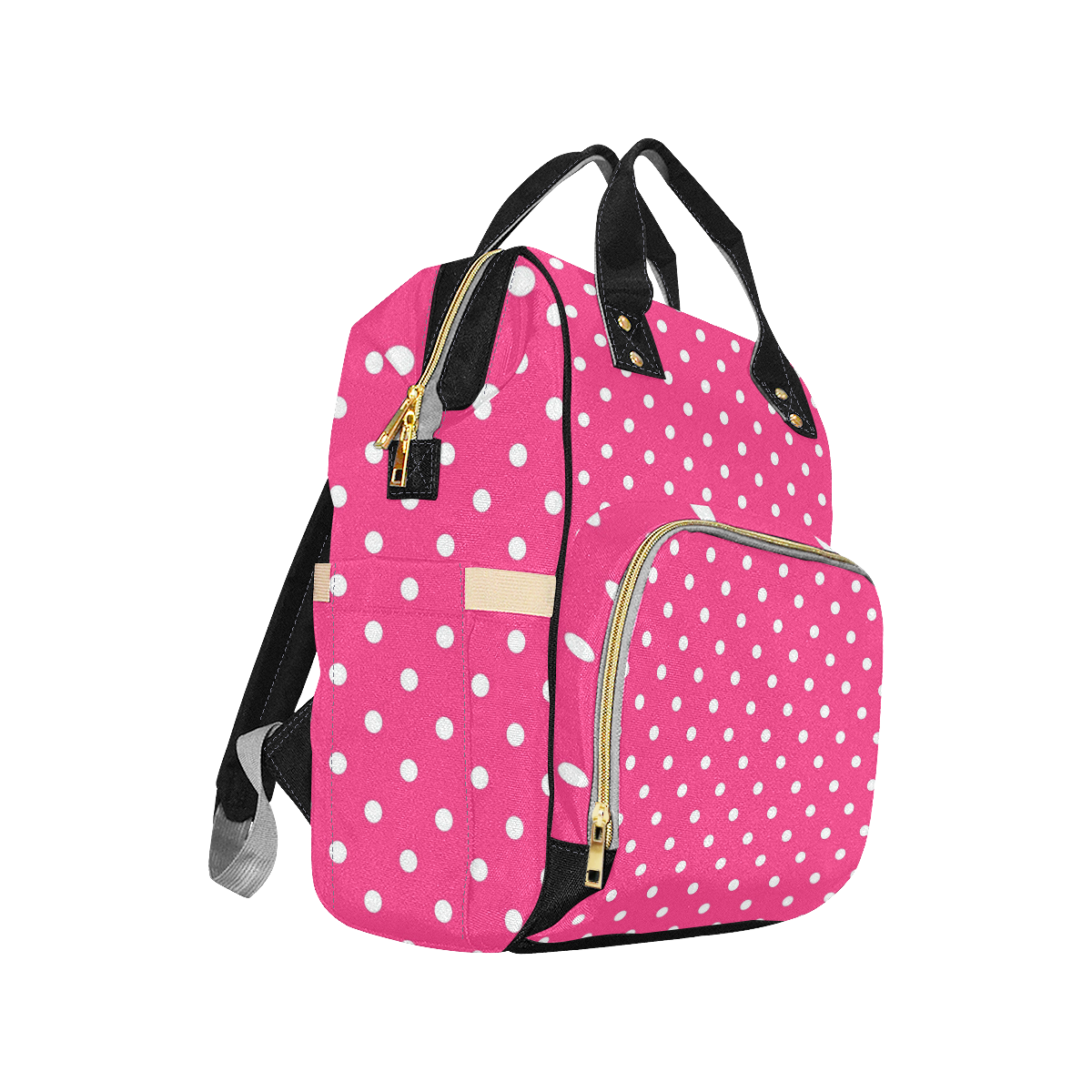 Hot Pink White Dots Multi-Function Diaper Backpack/Diaper Bag (Model ...