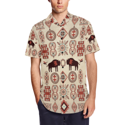 American Native Buffalo Men's Short Sleeve Shirt with Lapel Collar (Model T54)