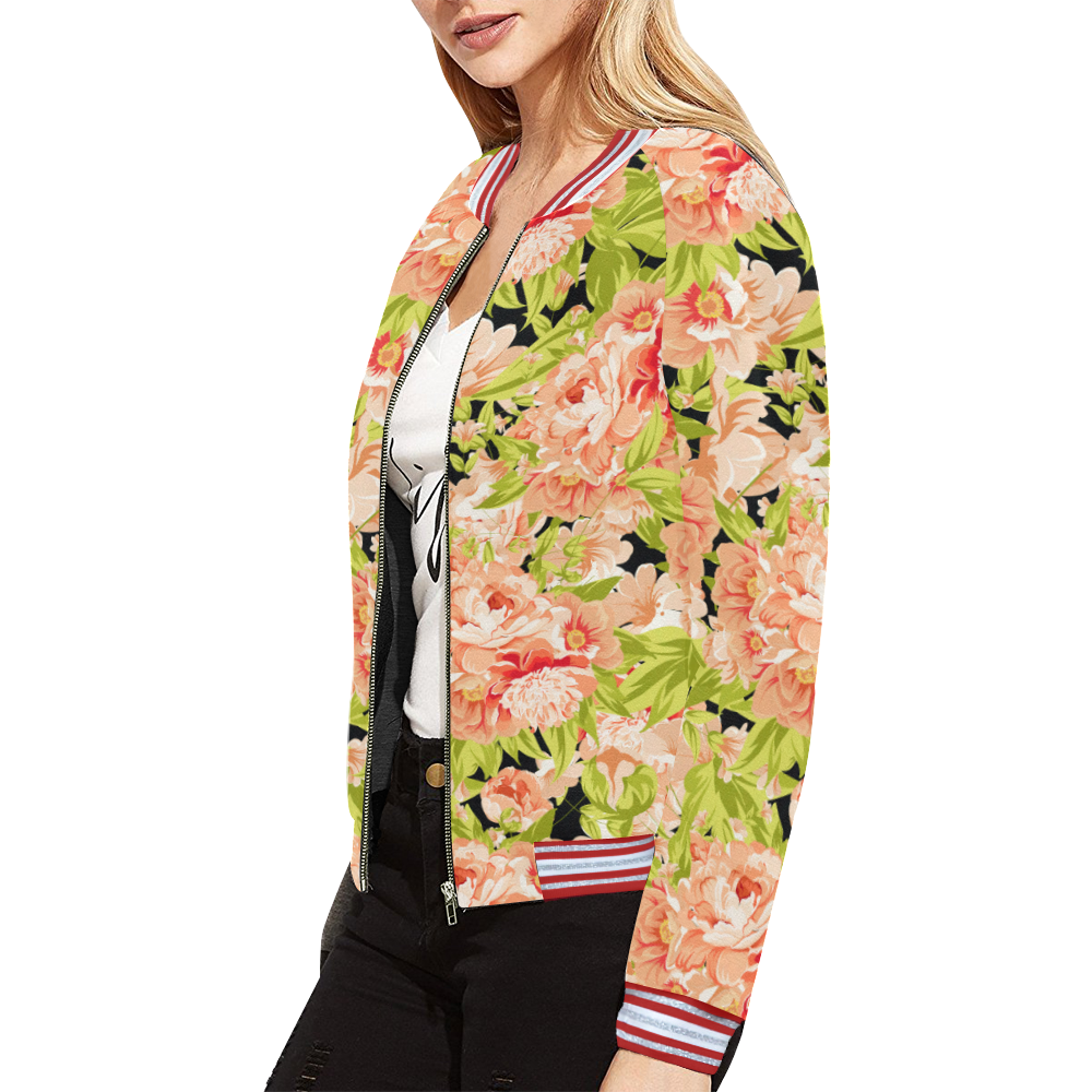 Yellow Paisley Pattern Print Women Casual Bomber Jacket main image 1