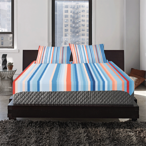 Blue and coral stripe version 3 3-Piece Bedding Set