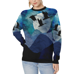 Night In The Mountains Women's Rib Cuff Crew Neck Sweatshirt (Model H34)
