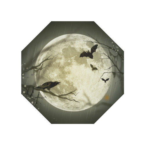 A Full Moon Night With Bats And Crow Anti-UV Auto-Foldable Umbrella (Underside Printing) (U06)