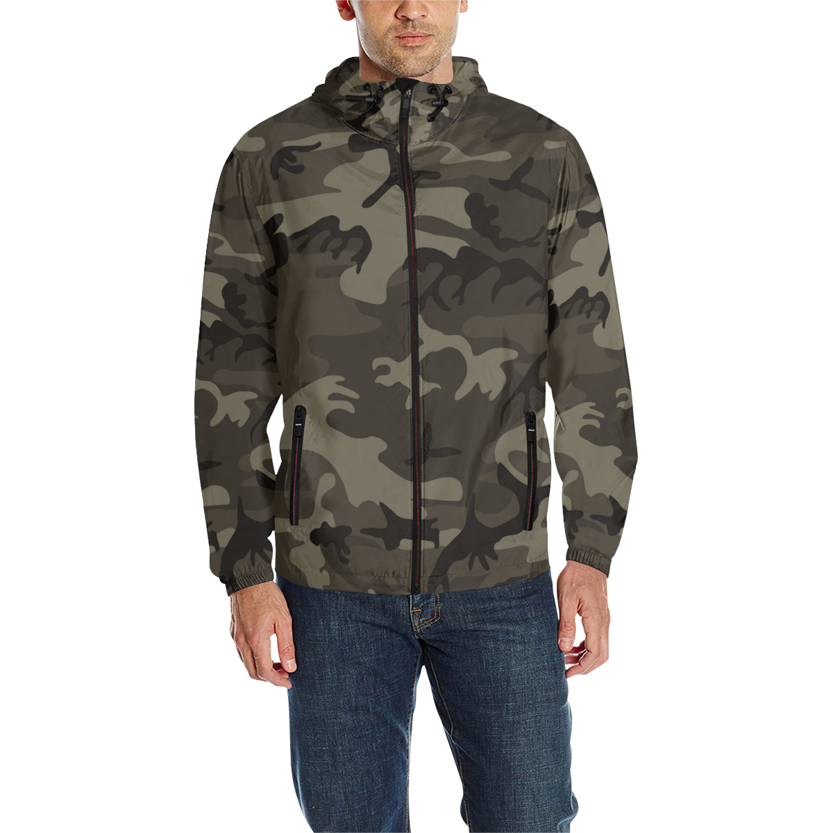 Camo Grey All Over Print Quilted Windbreaker for Men (Model H35) | ID ...