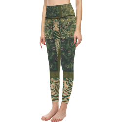 Green  Python Jungle Patchwork Women's All Over Print High-Waisted Leggings (Model L36)