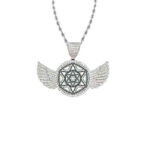 maguen 2 Wings Silver Photo Pendant with Rope Chain
