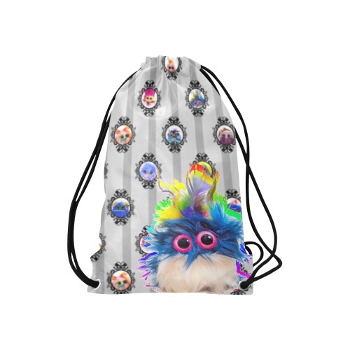 Grid_GrayStripes Small Drawstring Bag Model 1604 (Twin Sides) 11"(W) * 17.7"(H)