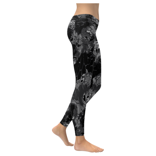 night dragon reptile scales pattern camouflage in dark gray and black Women's Low Rise Leggings (Invisible Stitch) (Model L05)
