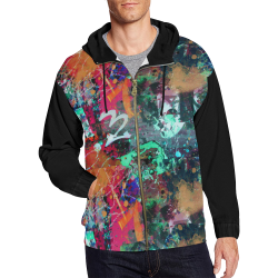 Graffiti Wall and Paint Splatter (Vest Style) All Over Print Full Zip Hoodie for Men (Model H14)