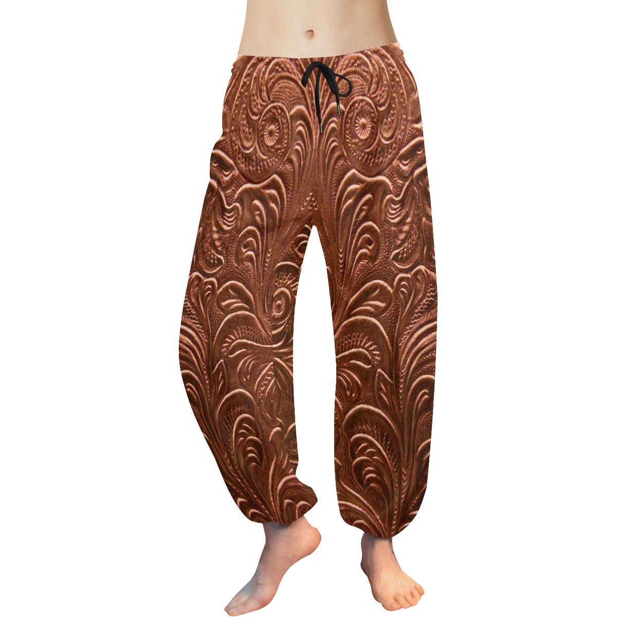 Embossed Copper Flowers Women's All Over Print Harem Pants (Model L18 ...